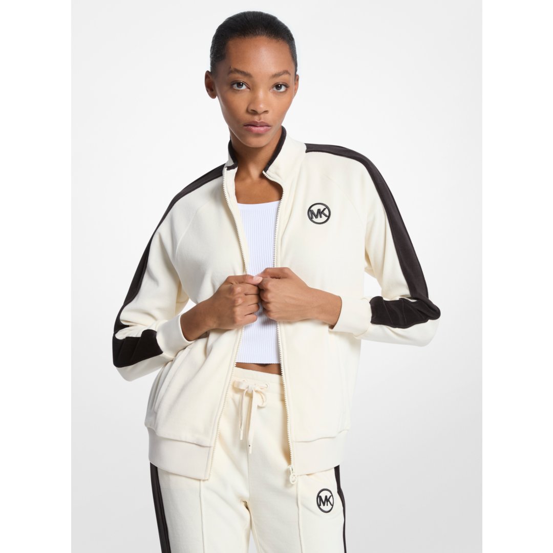 Michael Kors Striped Velour Zip-Up Jacket BONE