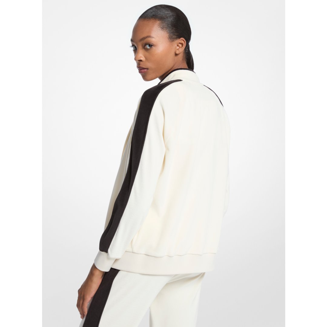 Michael Kors Striped Velour Zip-Up Jacket BONE