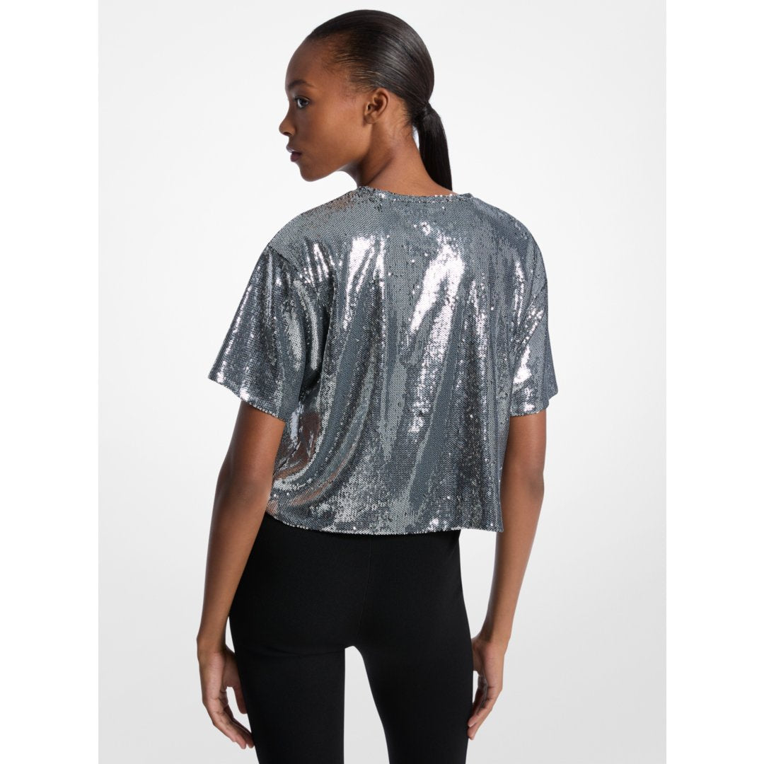 Michael Kors KORS Sequined Boxy T-Shirt BLACK/SILVER
