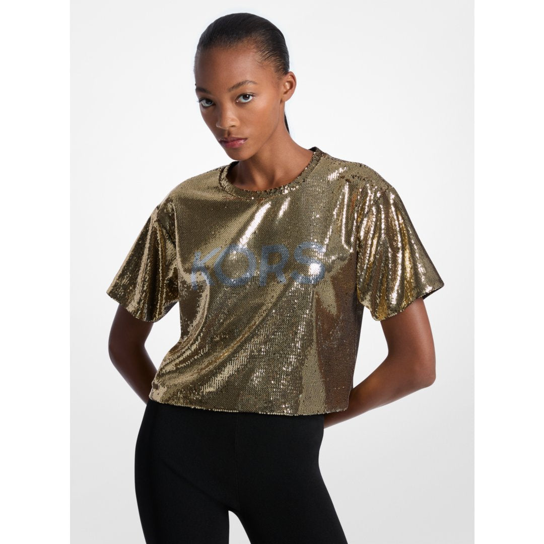 Michael Kors KORS Sequined Boxy T-Shirt BLACK/GOLD
