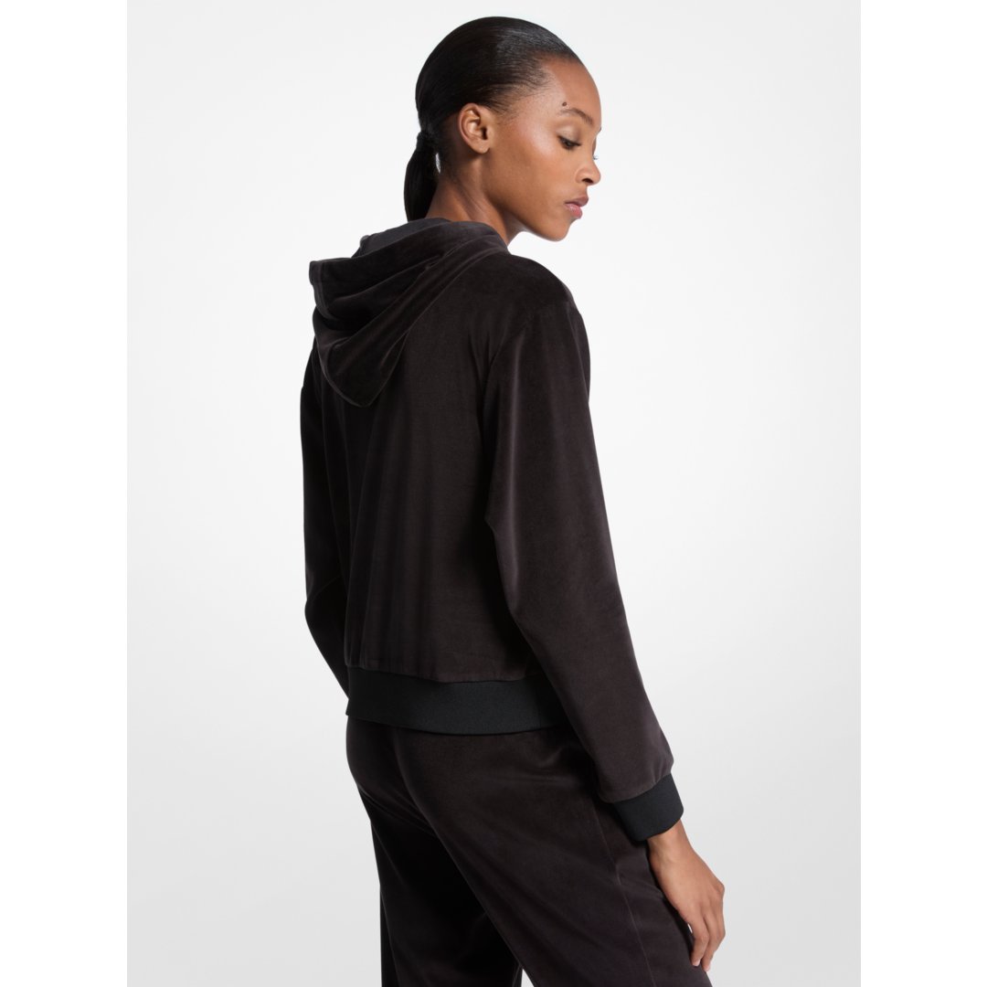 Michael Kors Embellished Logo Velour Hoodie BLACK