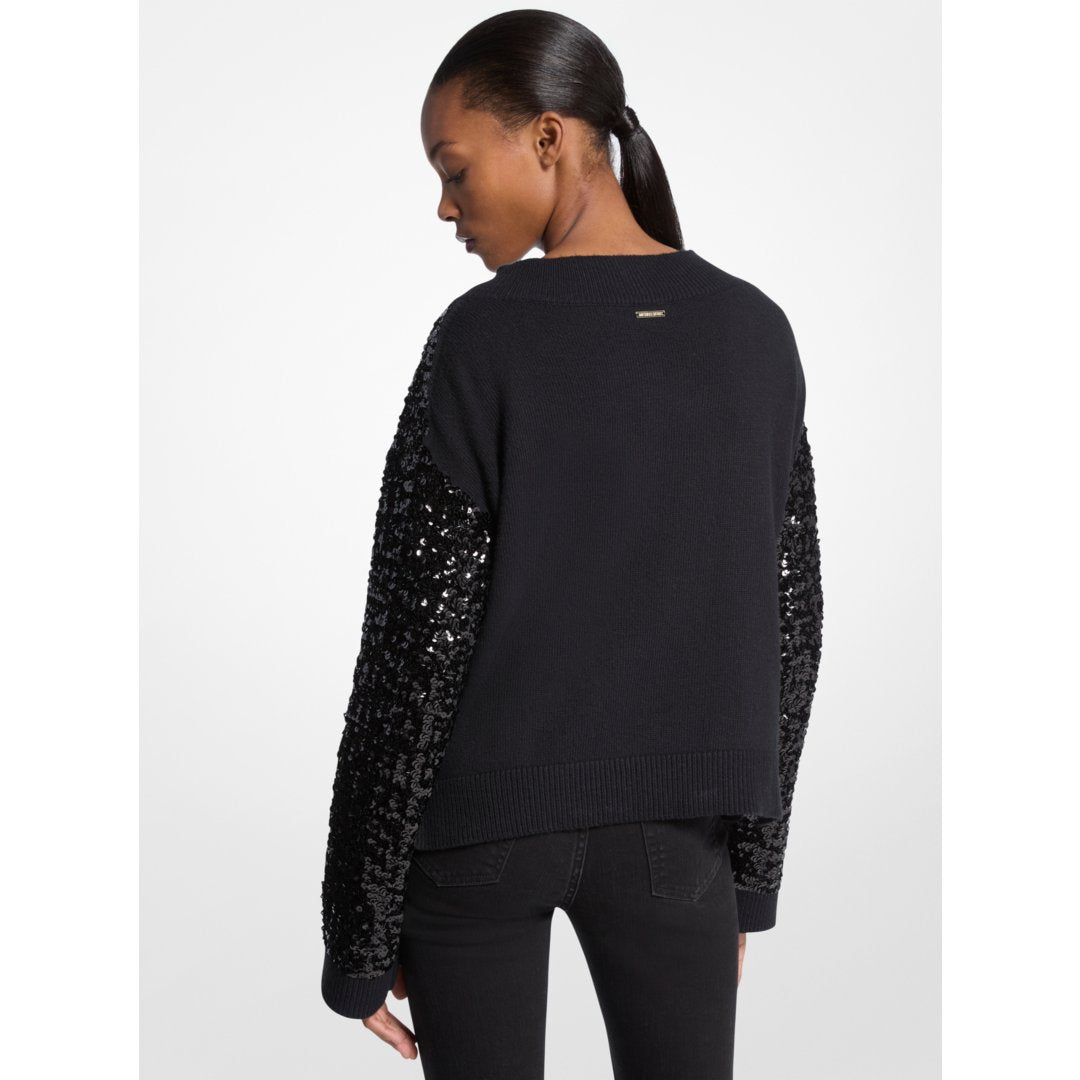 Michael Kors Sequined Cotton Blend Sweater BLACK