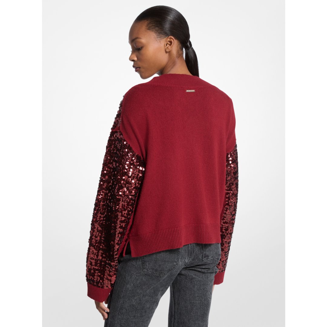 Michael Kors Sequined Cotton Blend Sweater CHERRY
