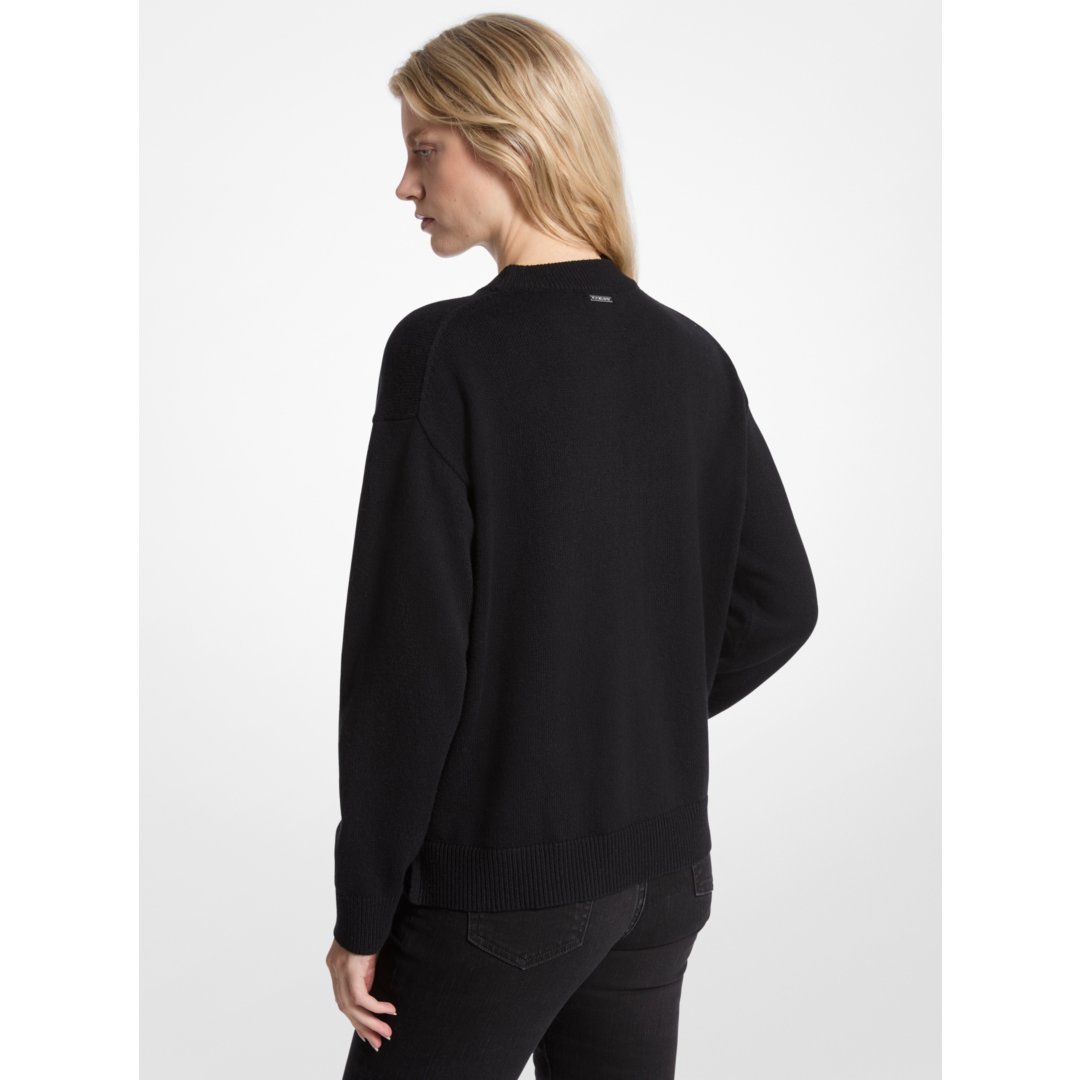 Michael Kors Embellished Logo Cotton Blend Sweater BLACK