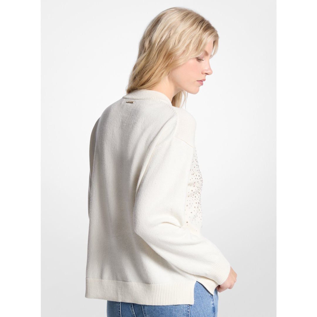 Michael Kors Embellished Logo Cotton Blend Sweater BONE