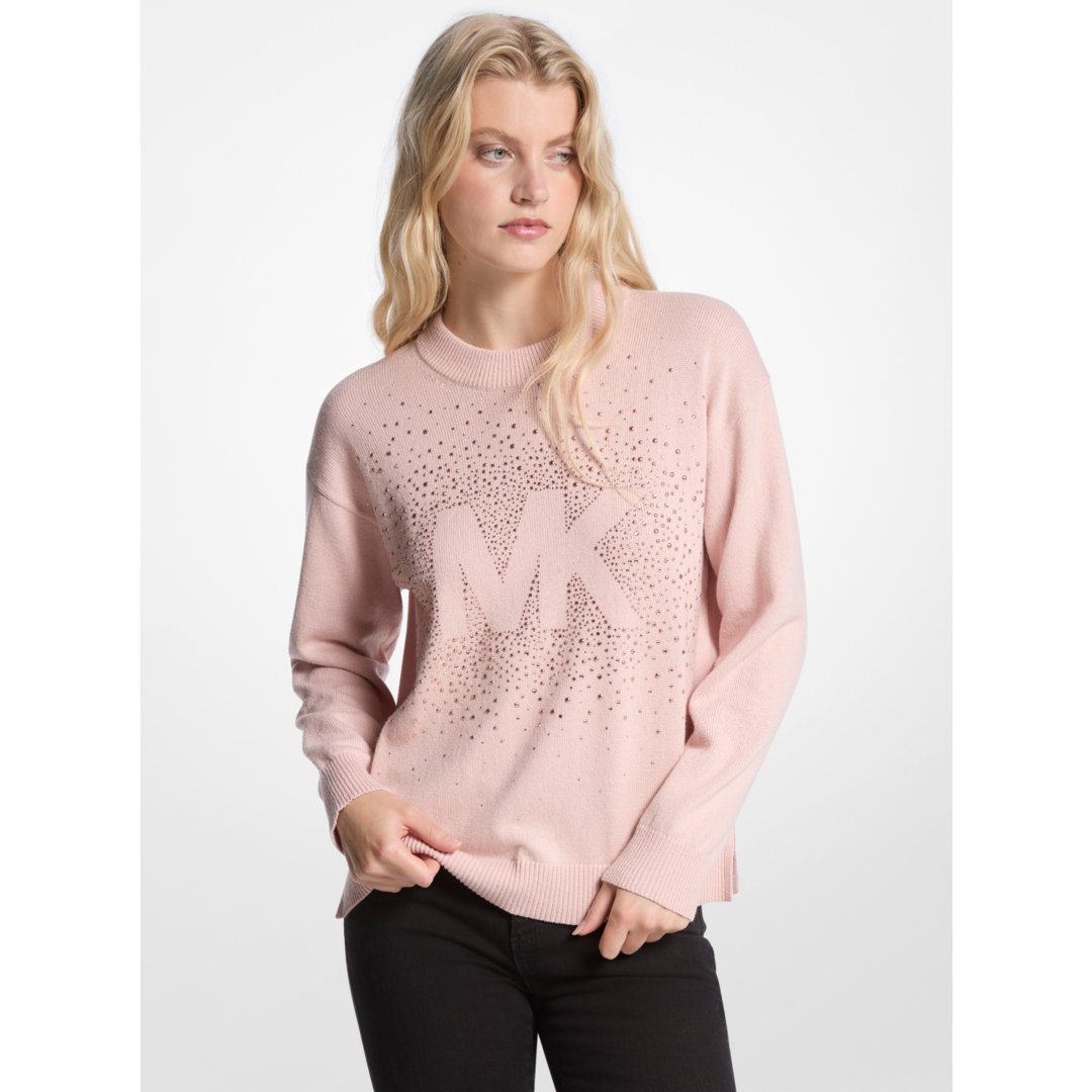 Michael Kors Embellished Logo Cotton Blend Sweater POWDER BLUSH