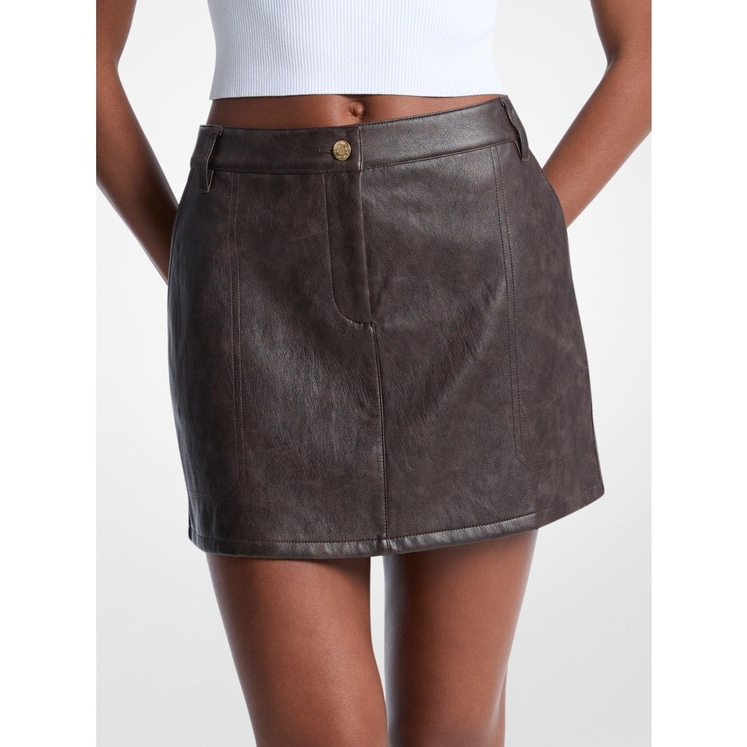 Michael Kors Coated Viscose Blend Mini Skirt CHOCOLATE