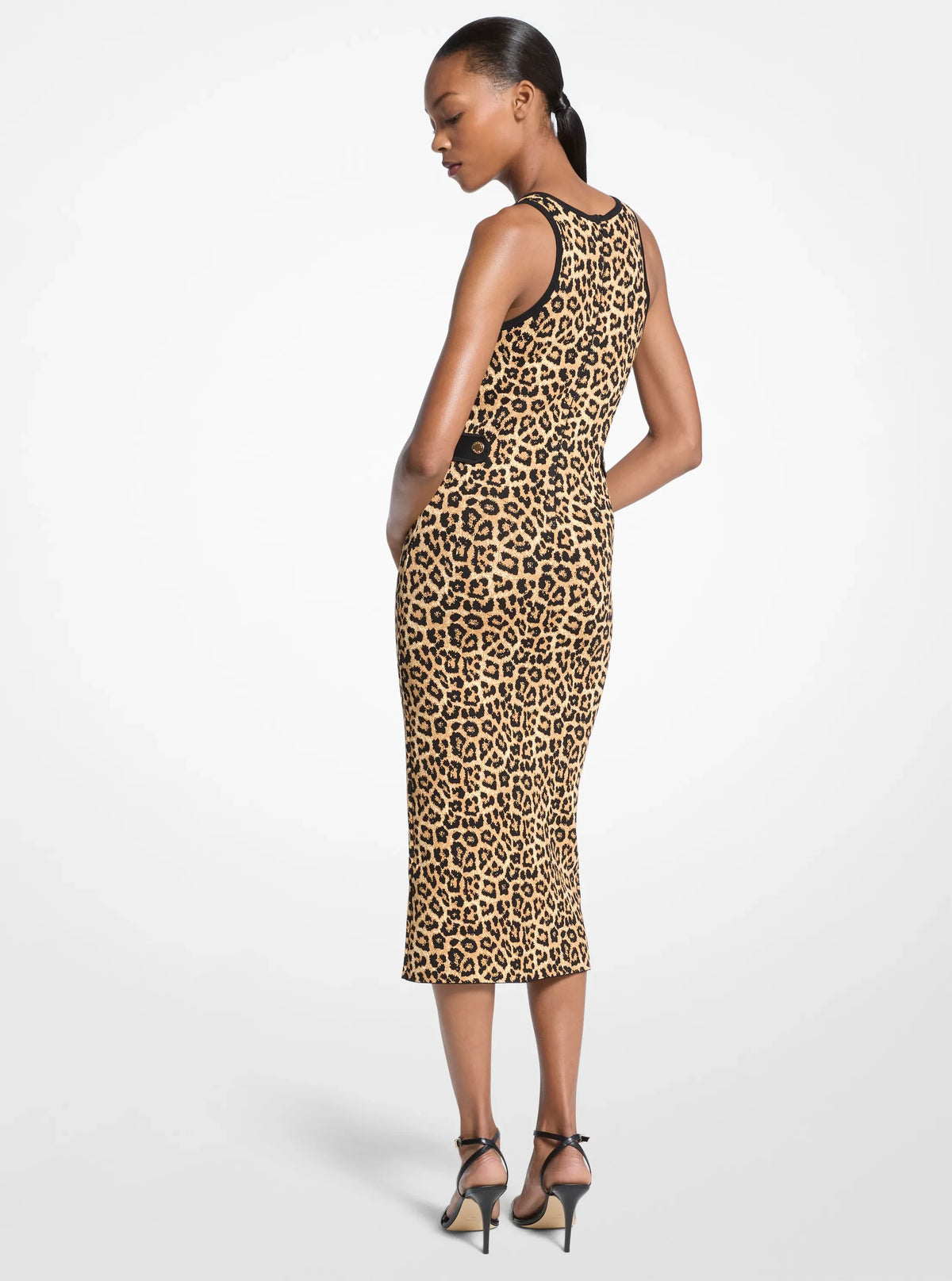 Michael Kors Leopard Print Stretch Viscose Midi Tank Dress PALE BUTTERSCOTCH