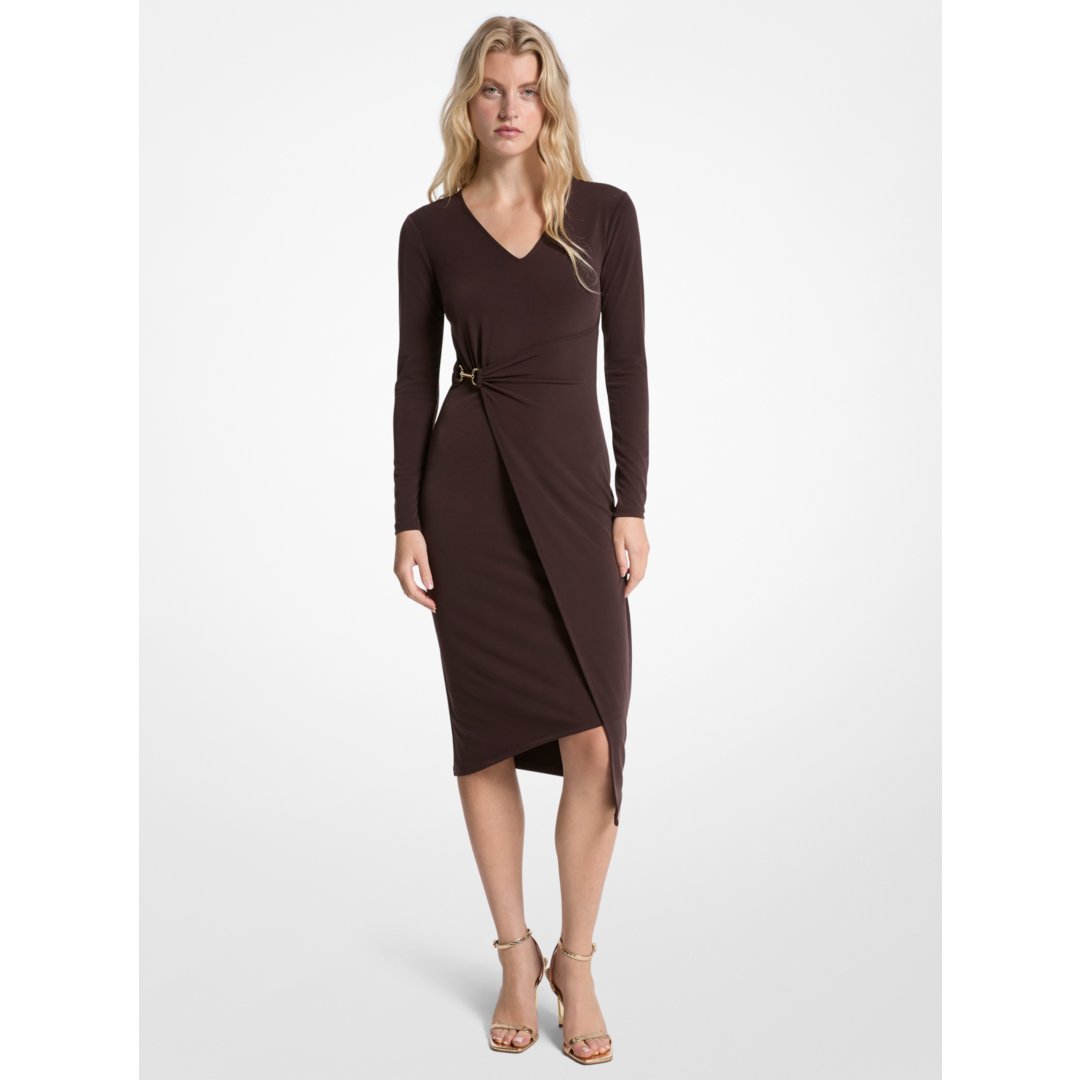 Michael Kors Stretch Matte Jersey Wrap Dress CHOCOLATE