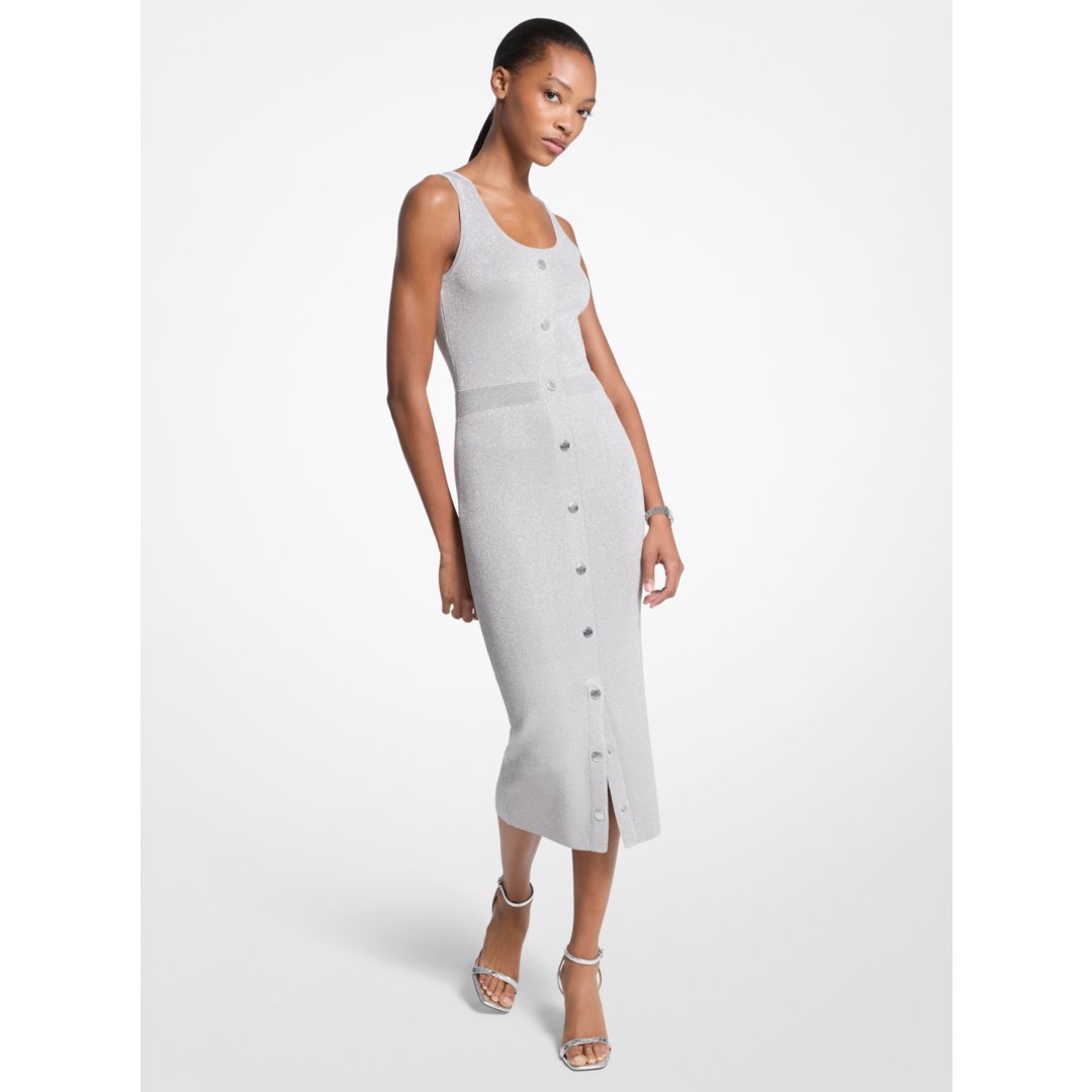 Michael Kors Metallic Knit Midi Tank Dress SILVER