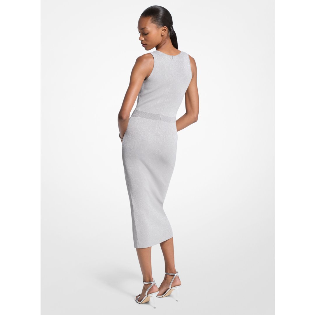 Michael Kors Metallic Knit Midi Tank Dress SILVER