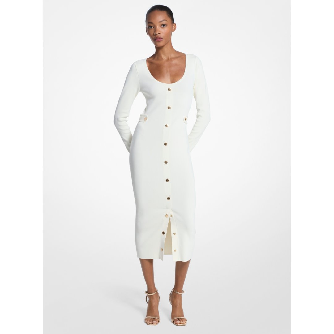 Michael Kors Ribbed Stretch Viscose Midi Dress BONE