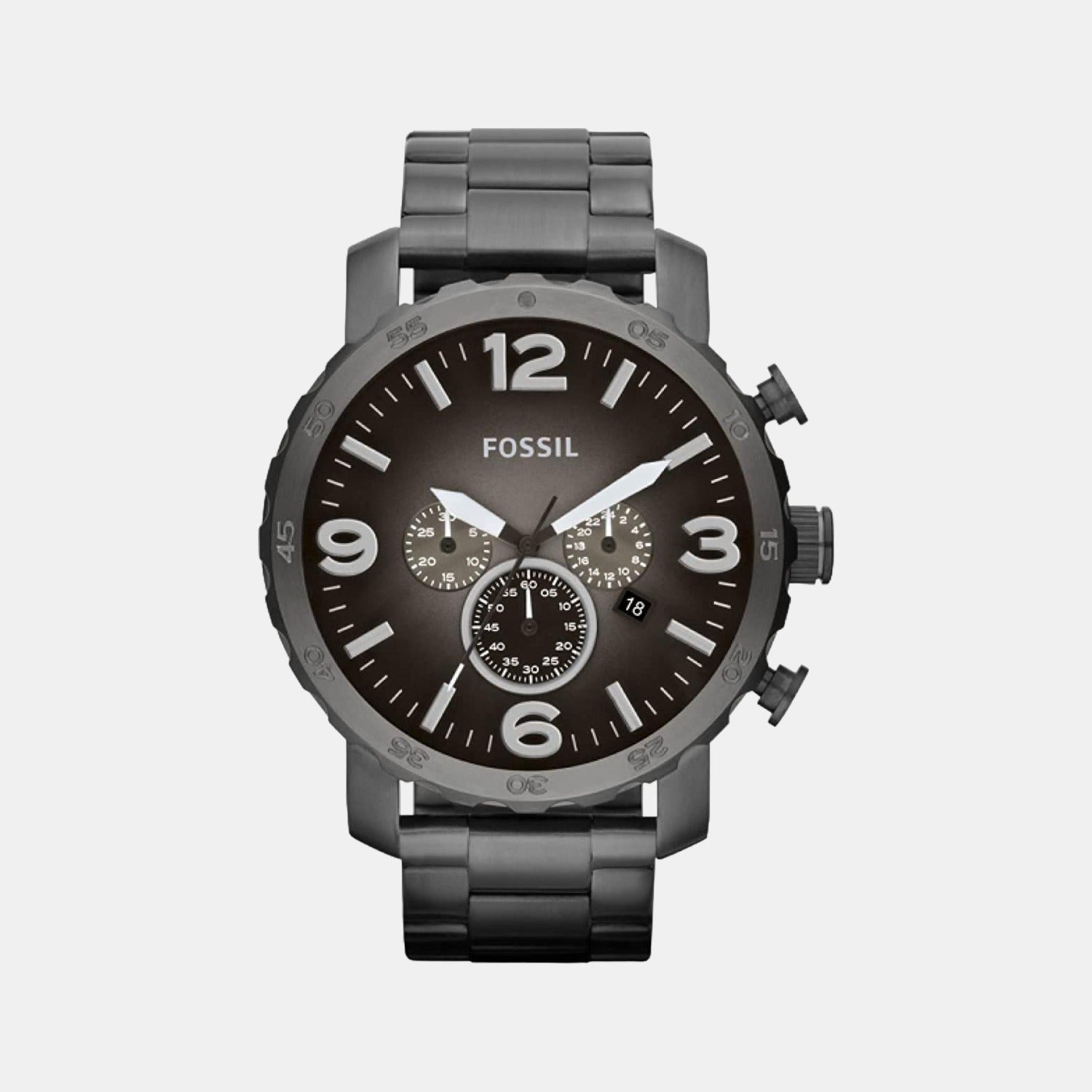 Fossil Nate Men Quartz Grey Dial Chronograph Stainless Steel Watch Jr1437