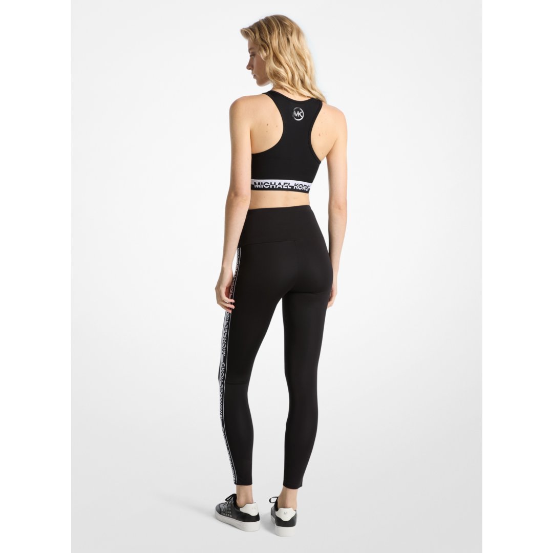 Michael Kors Stretch Knit Logo Tape High-Waisted Leggings BLACK