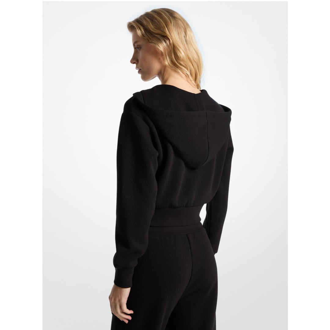 Michael Kors Logo Jacquard Charm Jacquard Cropped Zip-Up Hoodie BLACK