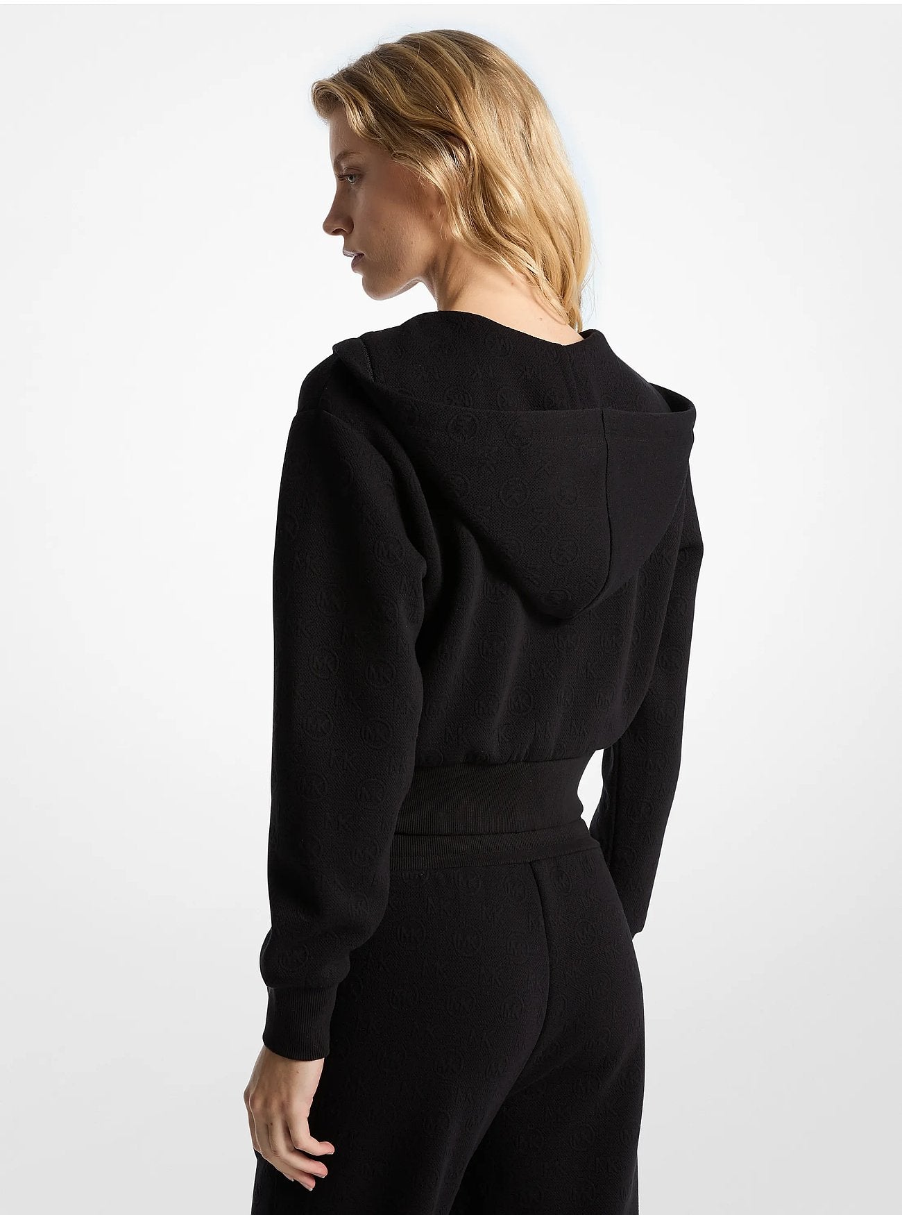 Michael Kors Logo Jacquard Charm Jacquard Cropped Zip-Up Hoodie BLACK