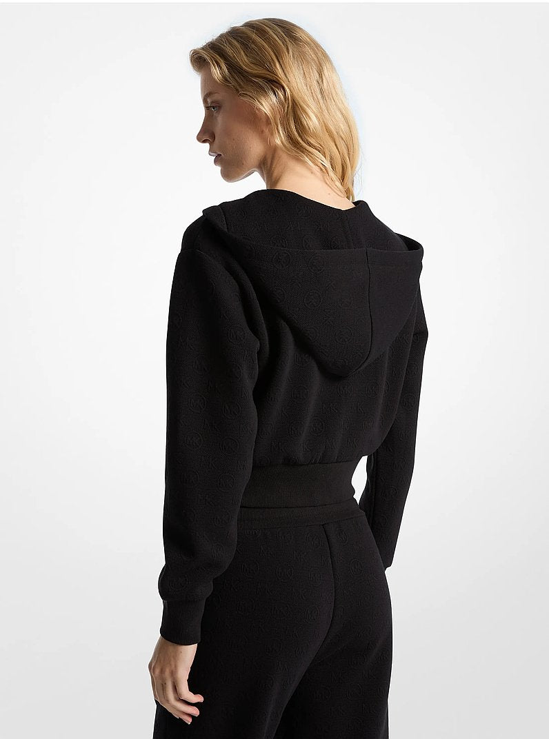 Michael Kors Logo Jacquard Charm Jacquard Cropped Zip-Up Hoodie BLACK