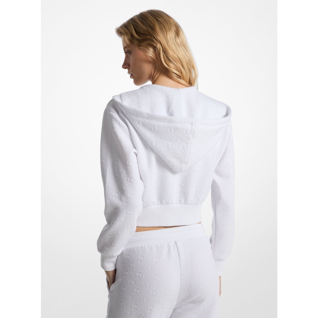 Michael Kors Logo Jacquard Charm Jacquard Cropped Zip-Up Hoodie WHITE