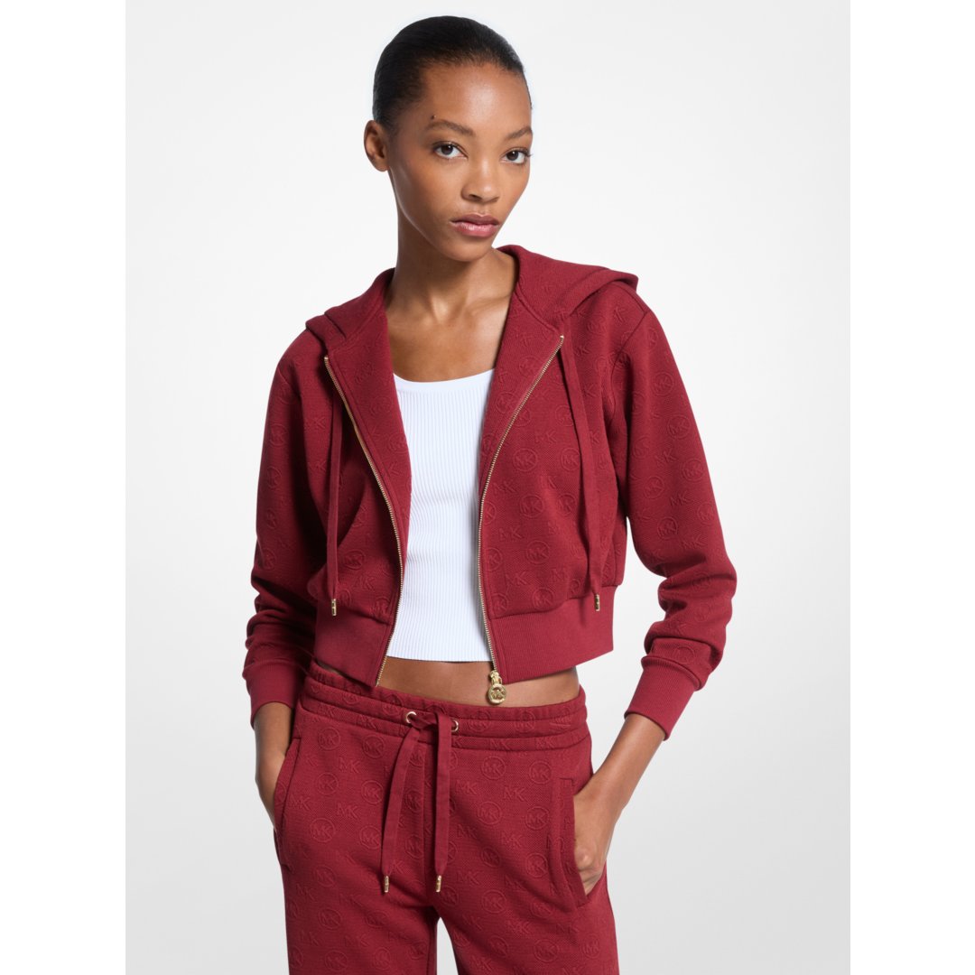 Michael Kors Logo Jacquard Charm Jacquard Cropped Zip-Up Hoodie CHERRY