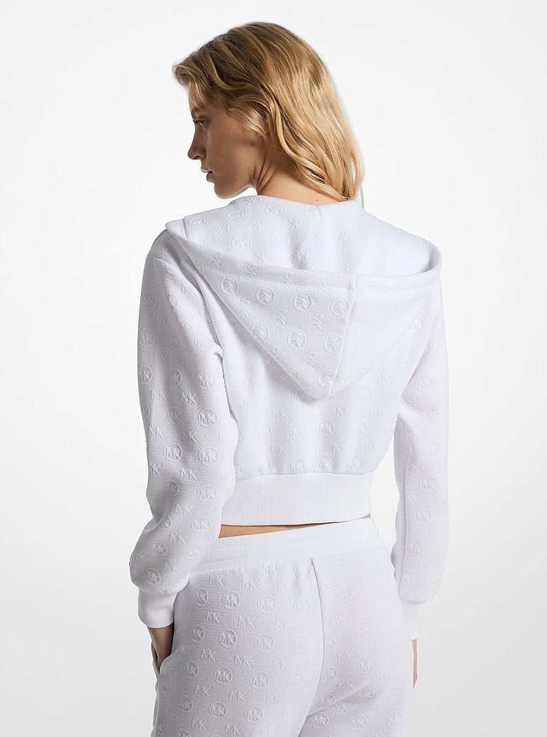 Michael Kors Logo Jacquard Charm Jacquard Cropped Zip-Up Hoodie WHITE