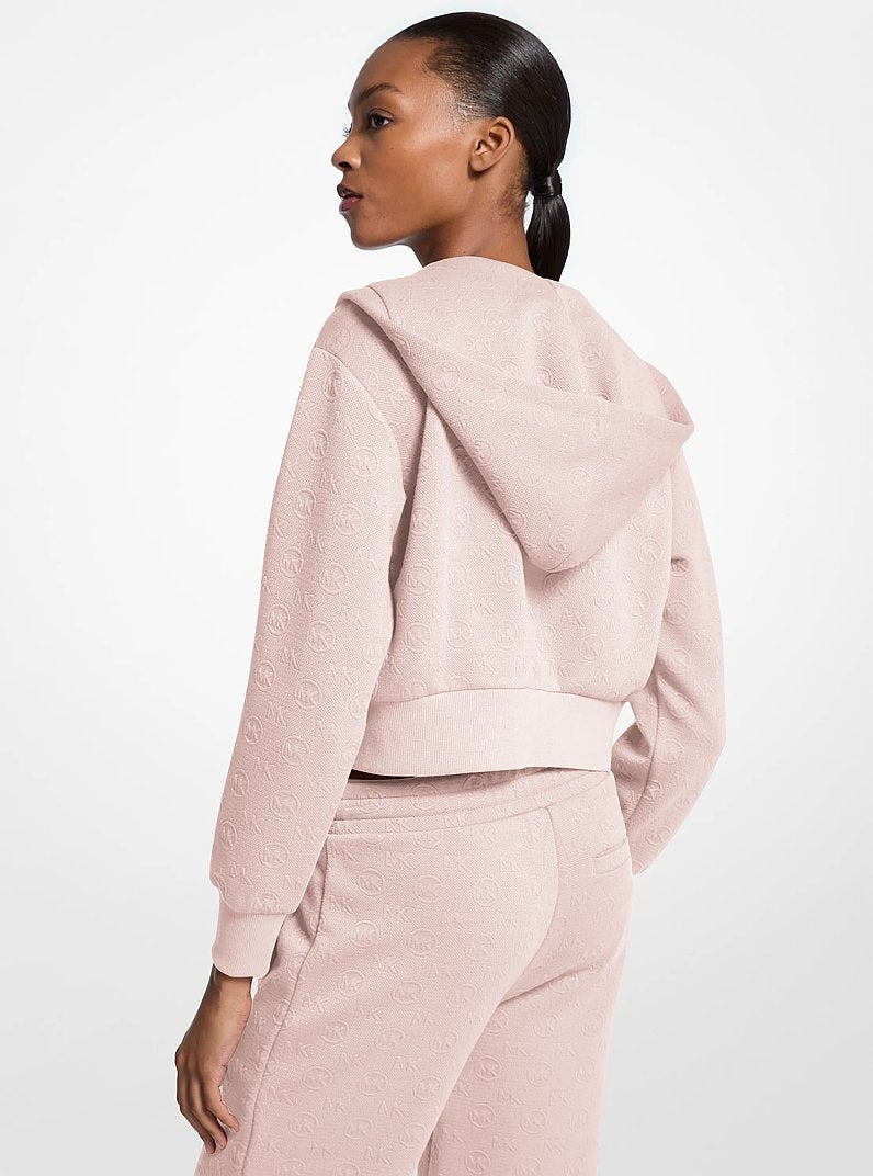 Michael Kors Logo Jacquard Charm Jacquard Cropped Zip-Up Hoodie POWDER BLUSH