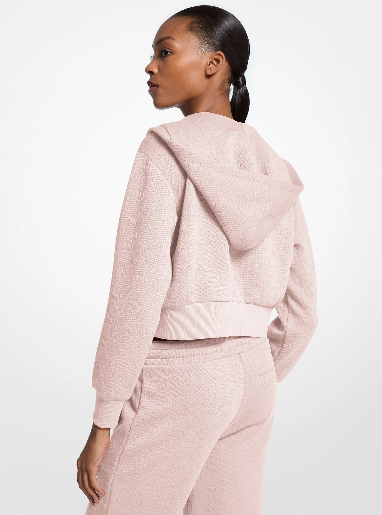 Michael Kors Logo Jacquard Charm Jacquard Cropped Zip-Up Hoodie POWDER BLUSH