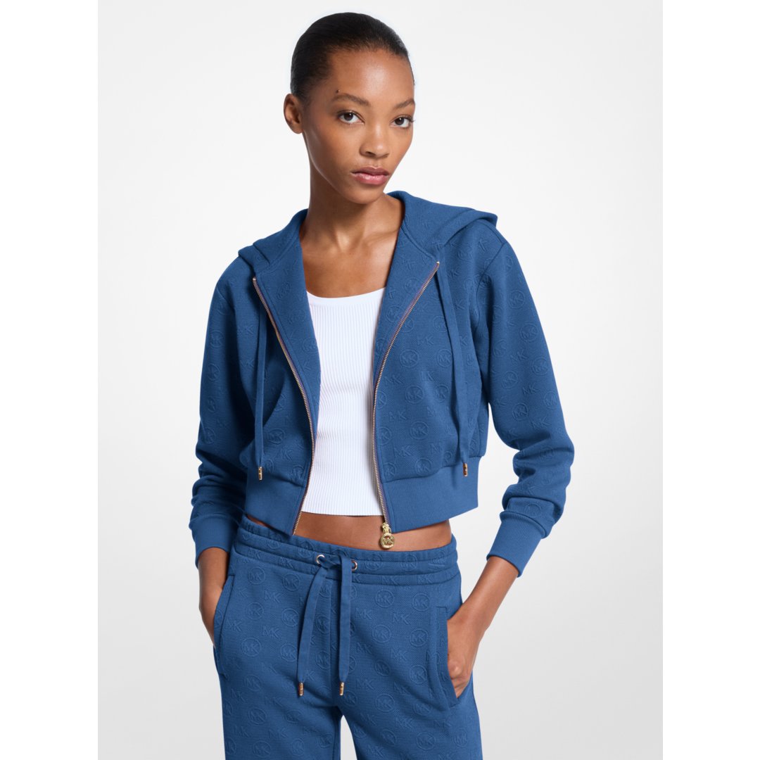 Michael Kors Logo Jacquard Charm Jacquard Cropped Zip-Up Hoodie GALAXY BLUE