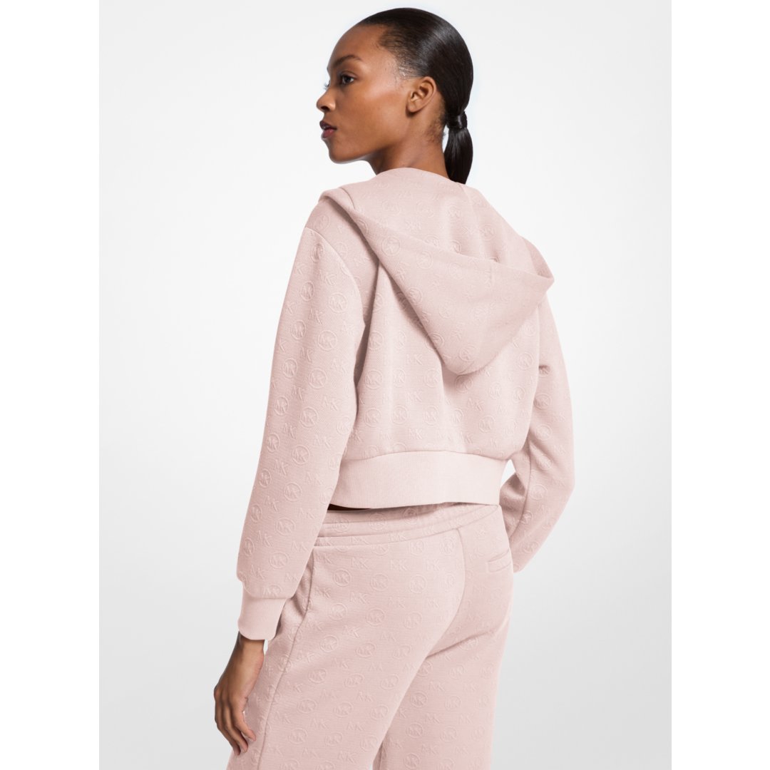Michael Kors Logo Jacquard Charm Jacquard Cropped Zip-Up Hoodie POWDER BLUSH