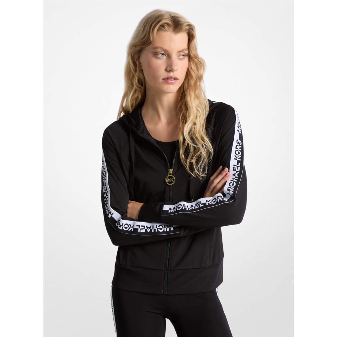 Michael Kors Logo Tape Zip-Up Hoodie BLACK