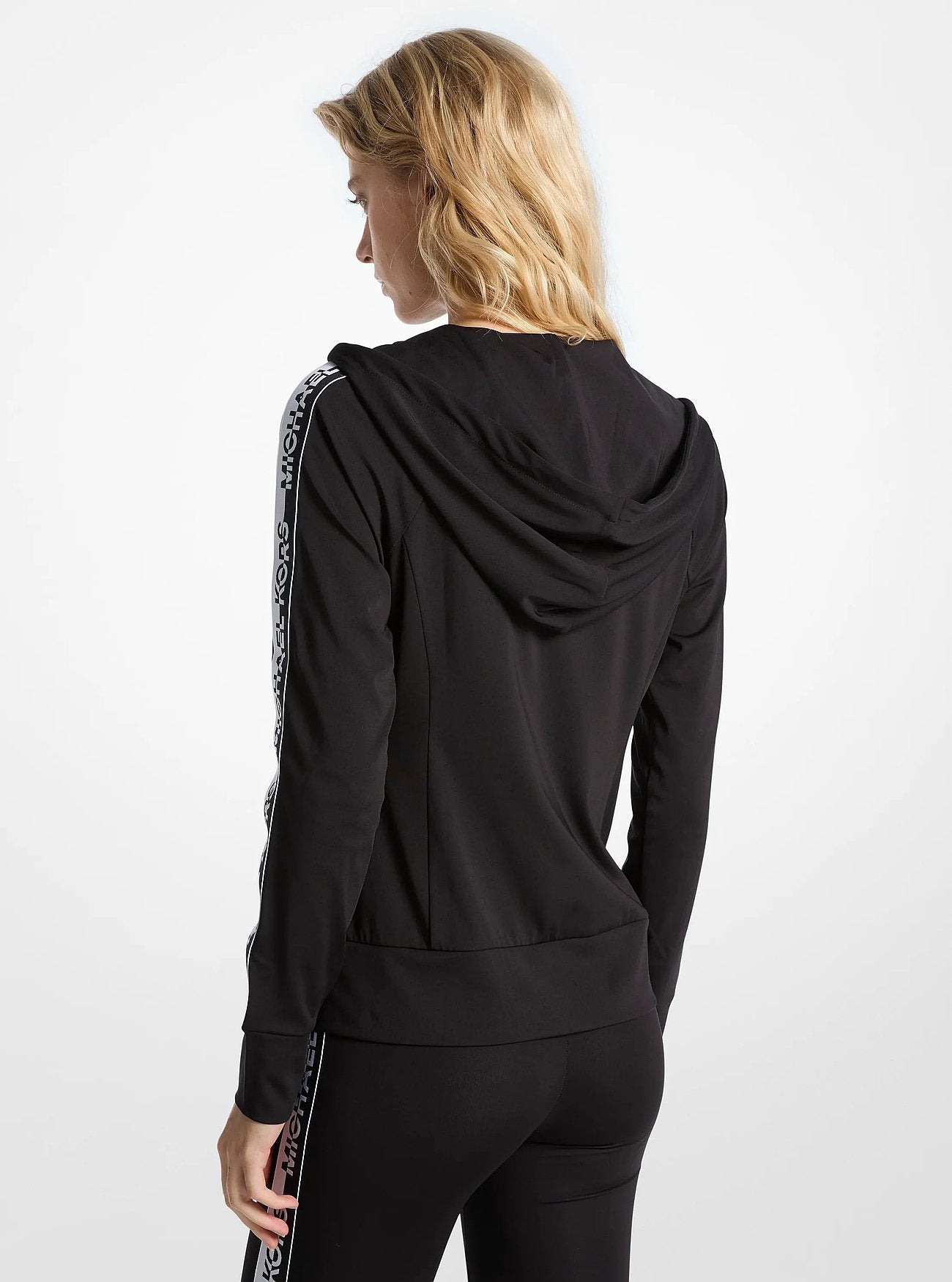 Michael Kors Logo Tape Zip-Up Hoodie BLACK