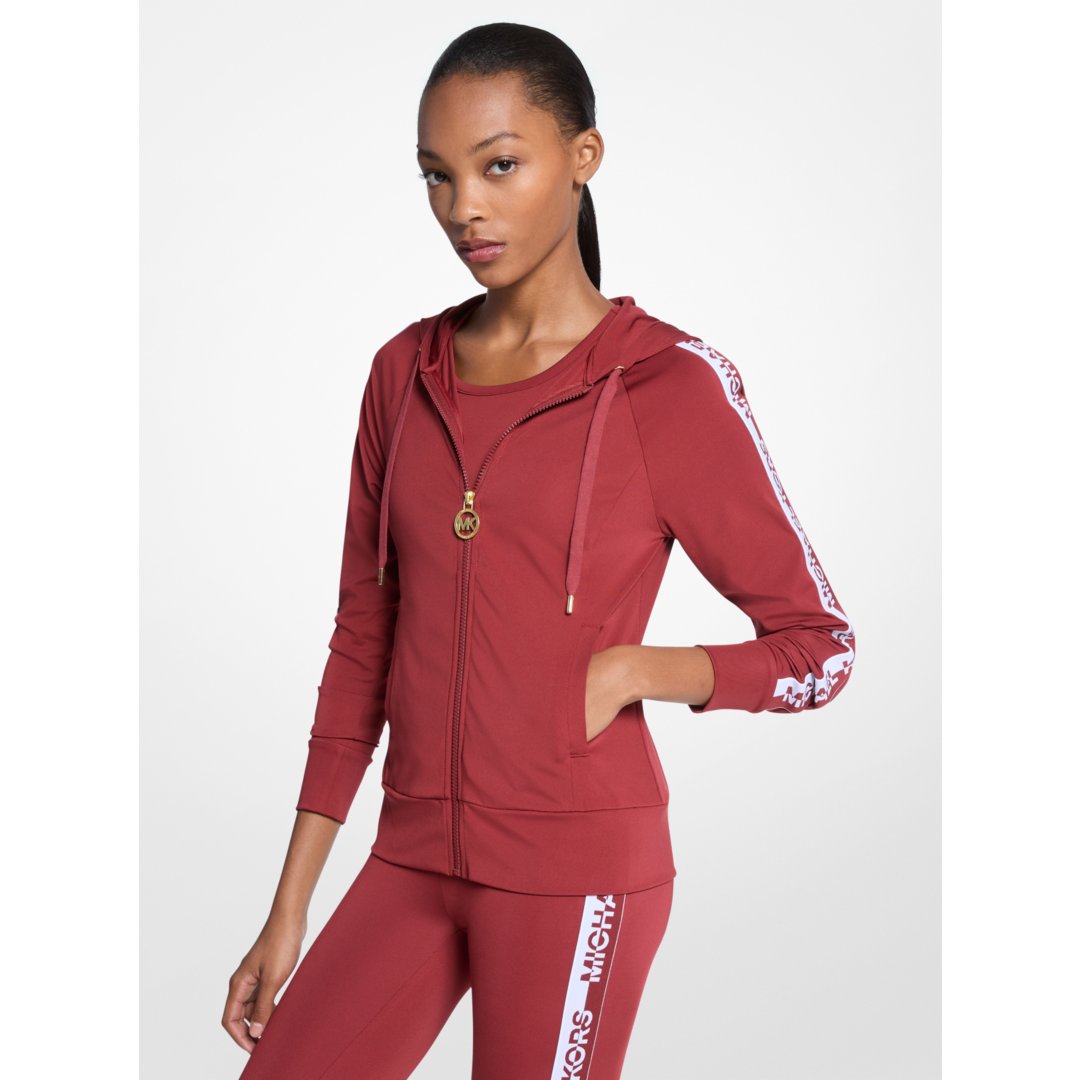 Michael Kors Logo Tape Zip-Up Hoodie CHERRY