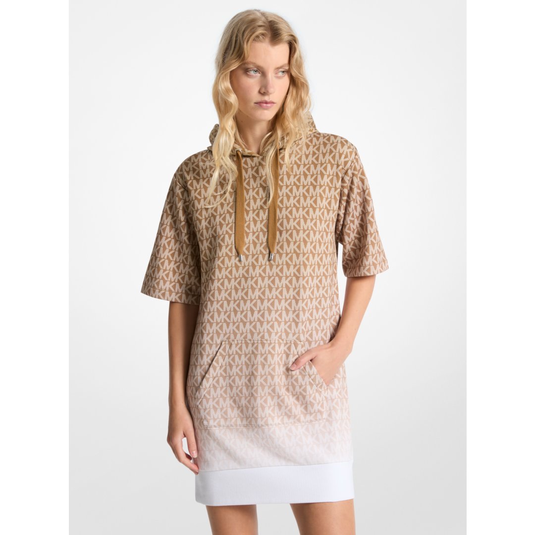 Michael Kors Ombr Signature Logo Cotton Terry Hoodie Dress HUSK