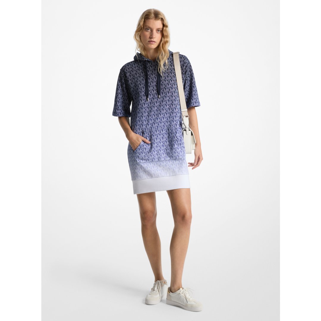 Michael Kors Ombr Signature Logo Cotton Terry Hoodie Dress MIDNIGHTBLUE