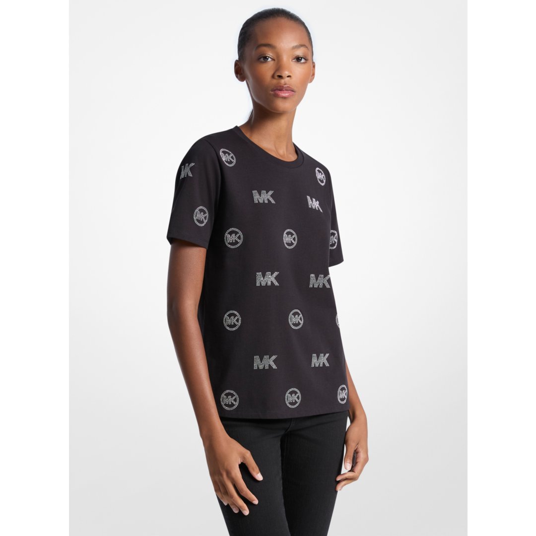 Michael Kors Embellished Logo Cotton T-Shirt BLACK