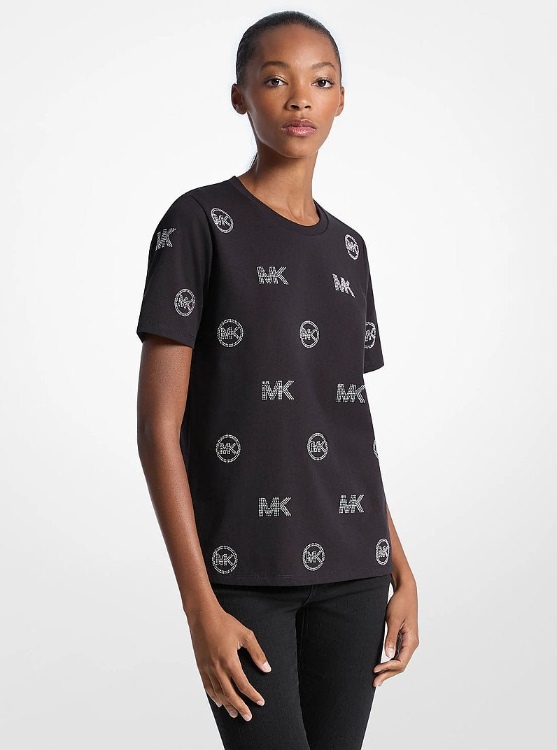 Michael Kors Embellished Logo Cotton T-Shirt BLACK