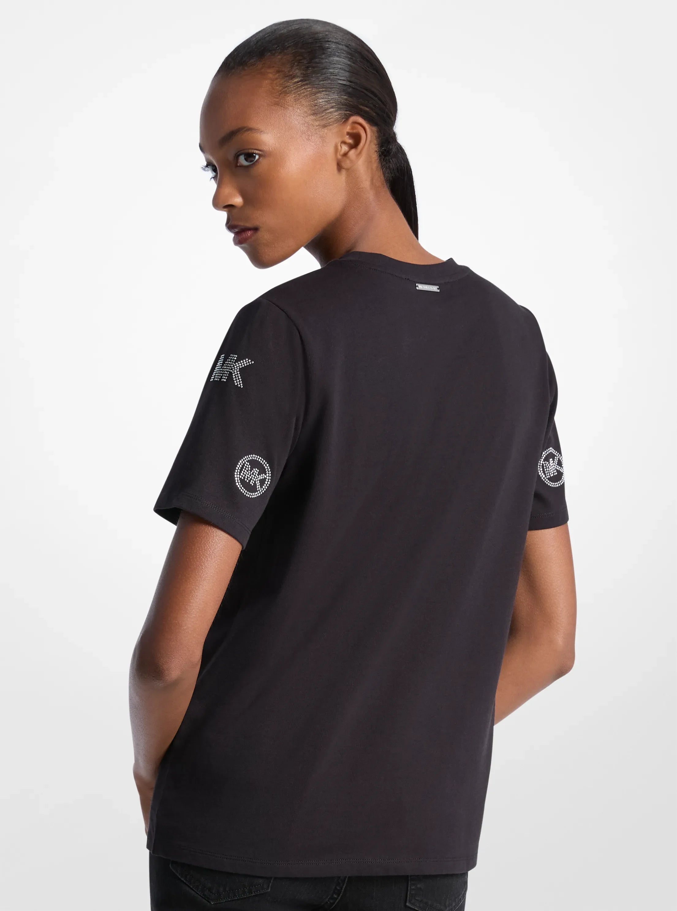 Michael Kors Embellished Logo Cotton T-Shirt BLACK