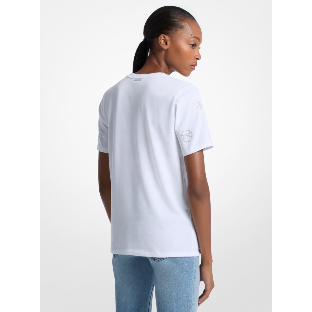 Michael Kors Embellished Logo Cotton T-Shirt WHITE