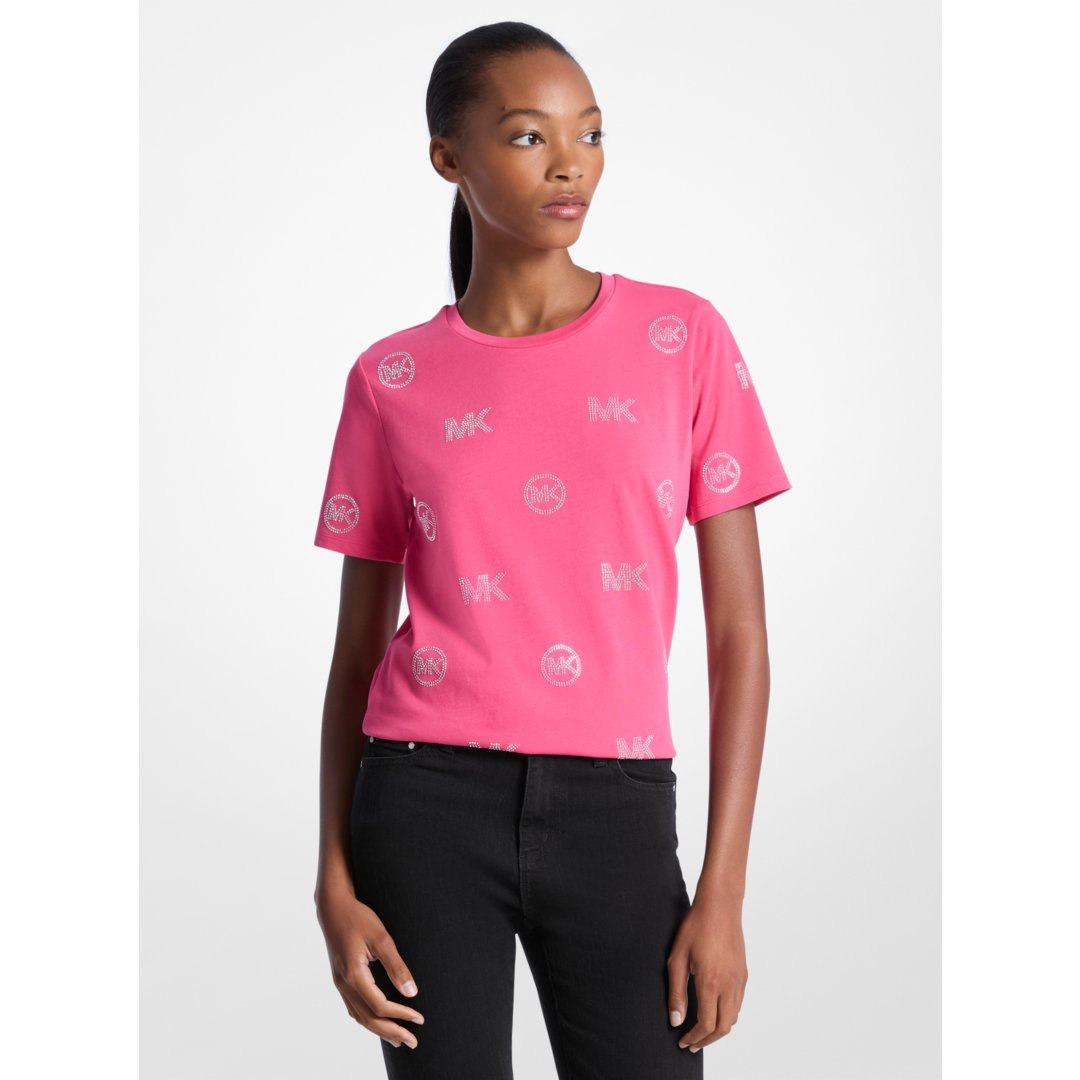 Michael Kors Embellished Logo Cotton T-Shirt HIBISCUS