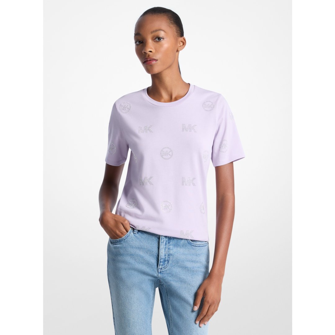 Michael Kors Embellished Logo Cotton T-Shirt QUARTZ