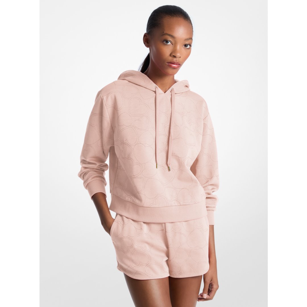 Michael Kors Heart Embroidered Cotton Blend Hoodie POWDER BLUSH