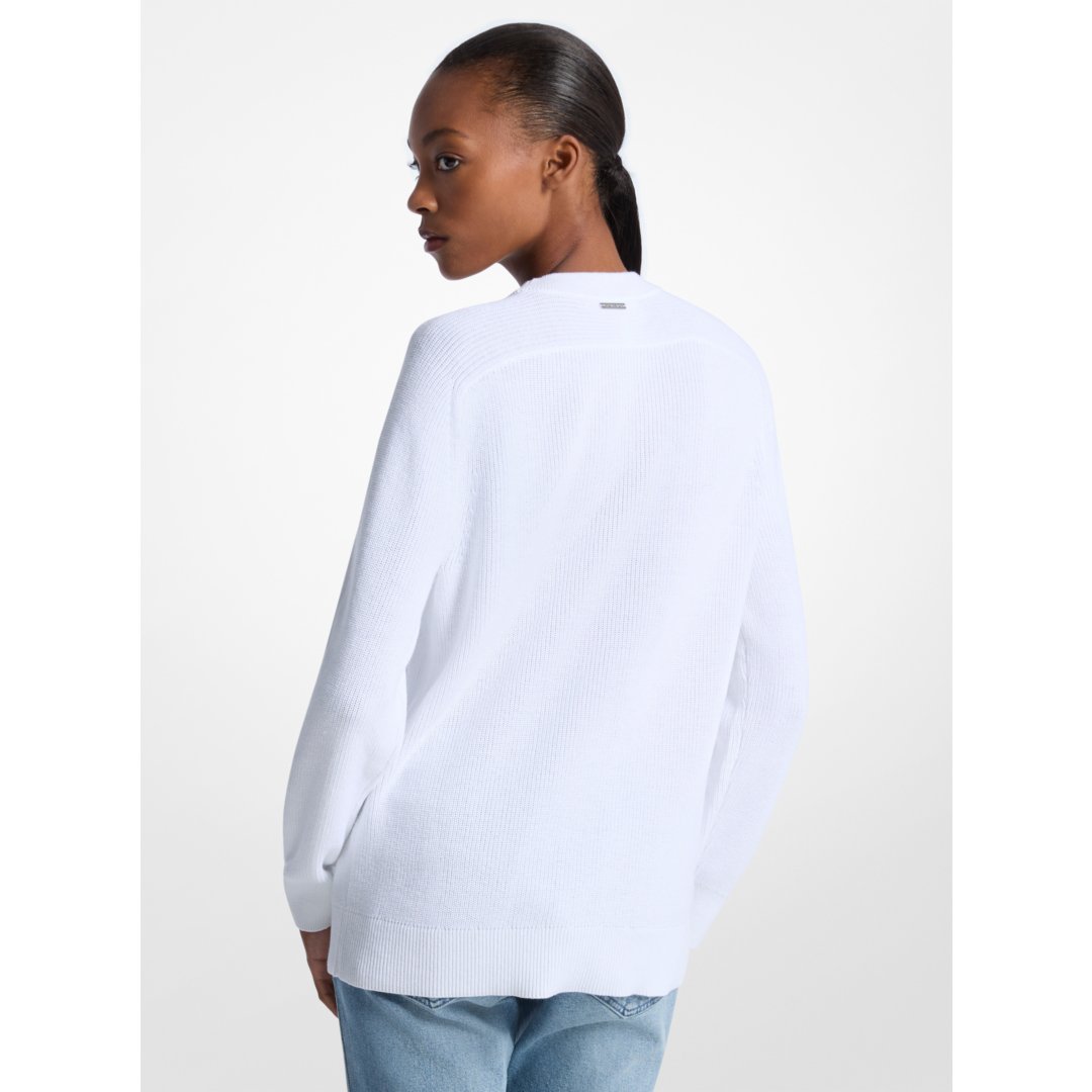 Michael Kors Braided Logo Cotton Blend Sweater WHITE