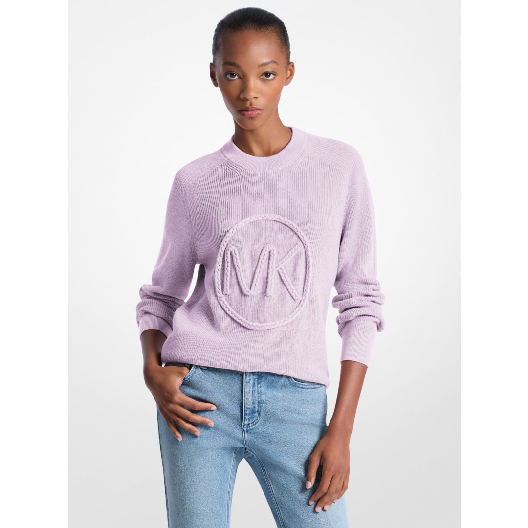 Michael Kors Braided Logo Cotton Blend Sweater QUARTZ
