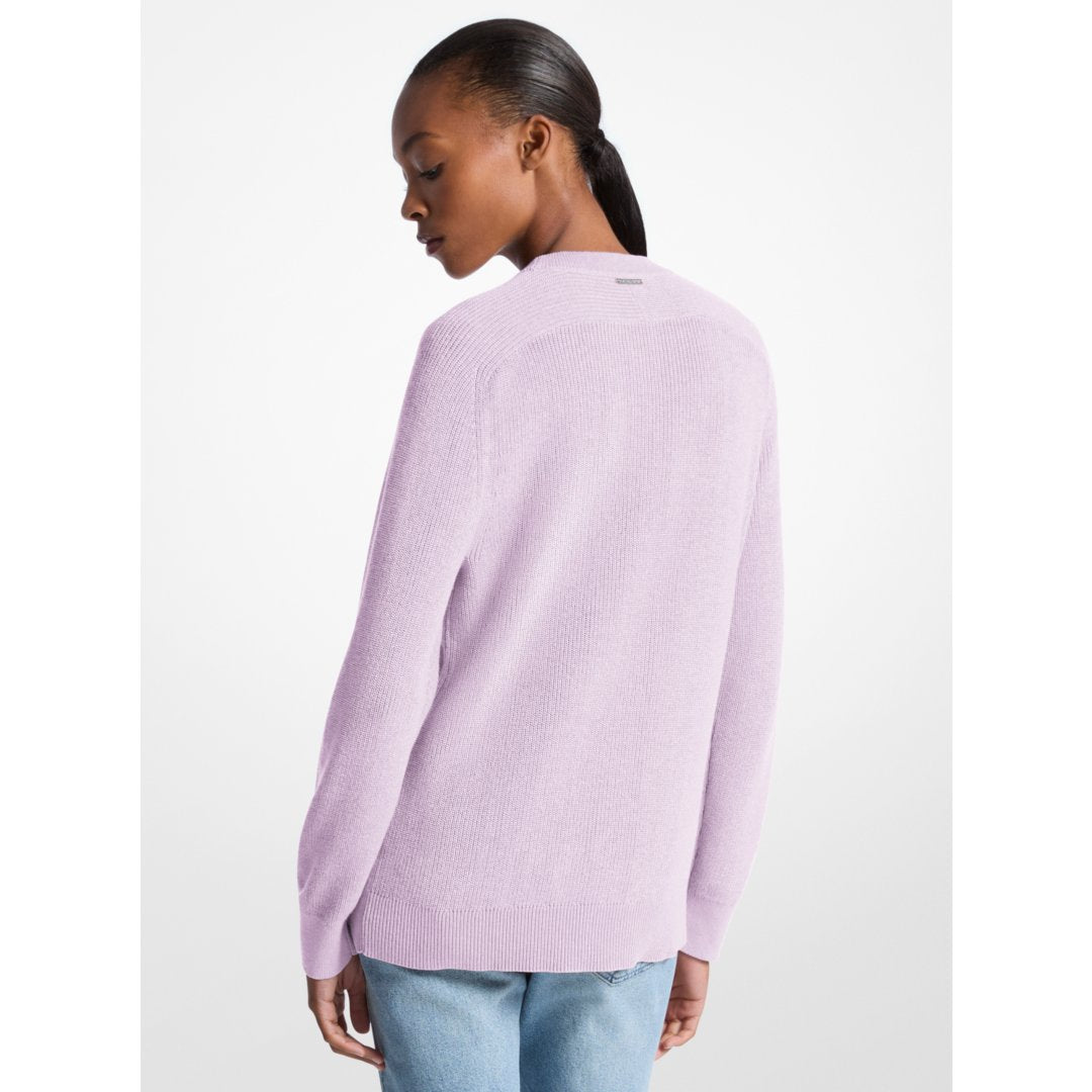 Michael Kors Braided Logo Cotton Blend Sweater QUARTZ