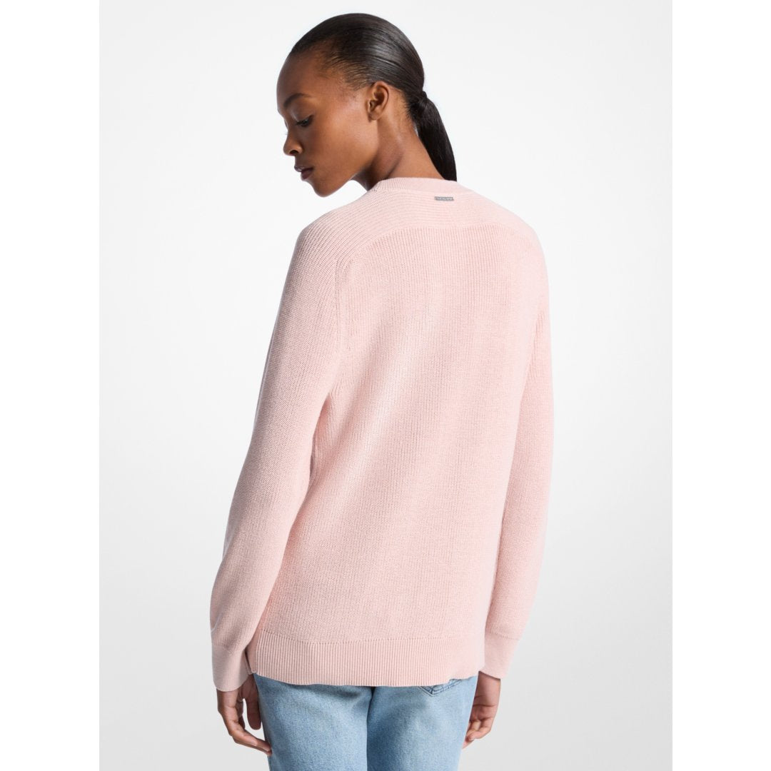 Michael Kors Braided Logo Cotton Blend Sweater POWDER BLUSH