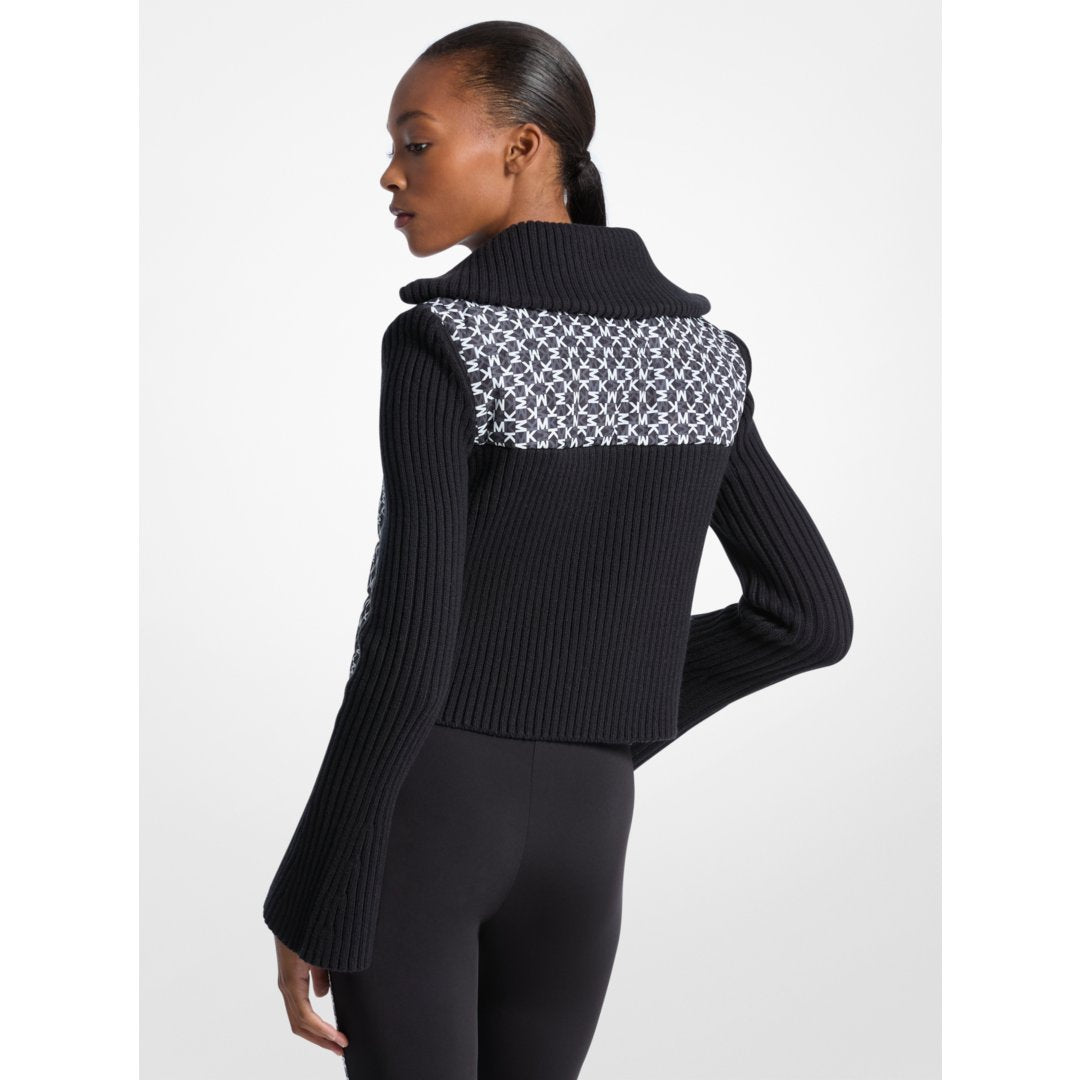 Michael Kors Quilted Graphic Logo and Knit Jacket BLACK