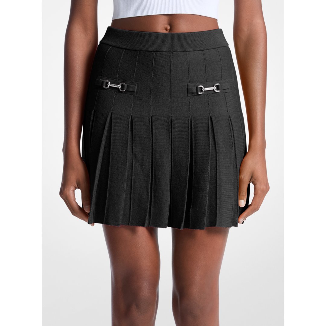 Michael Kors Pleated Cotton Blend Mini Skirt BLACK