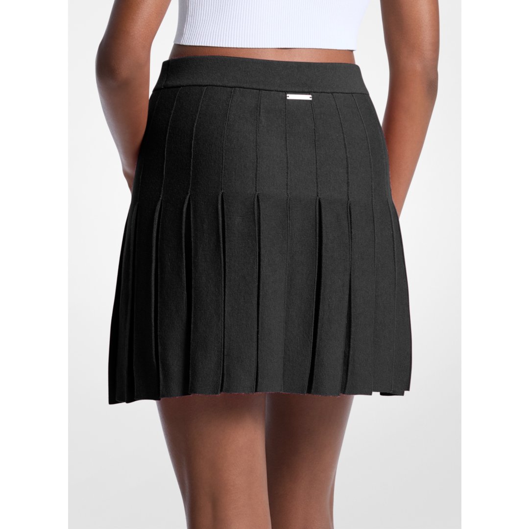 Michael Kors Pleated Cotton Blend Mini Skirt BLACK