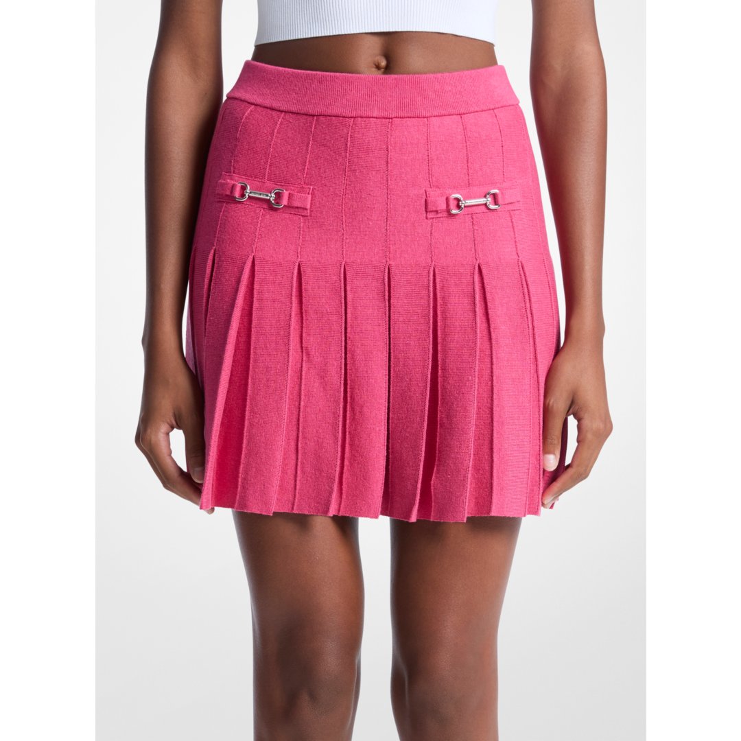Michael Kors Pleated Cotton Blend Mini Skirt HIBISCUS