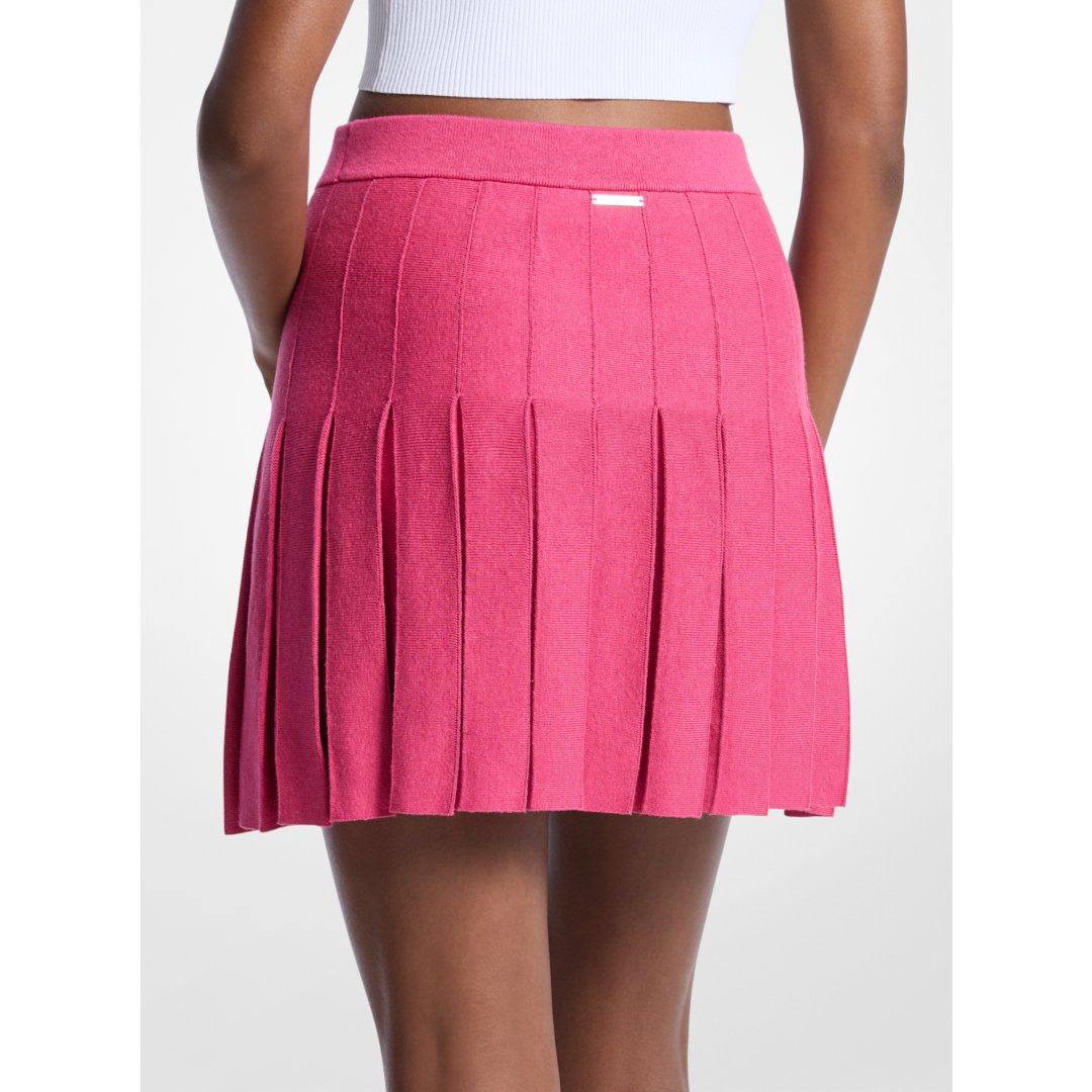 Michael Kors Pleated Cotton Blend Mini Skirt HIBISCUS