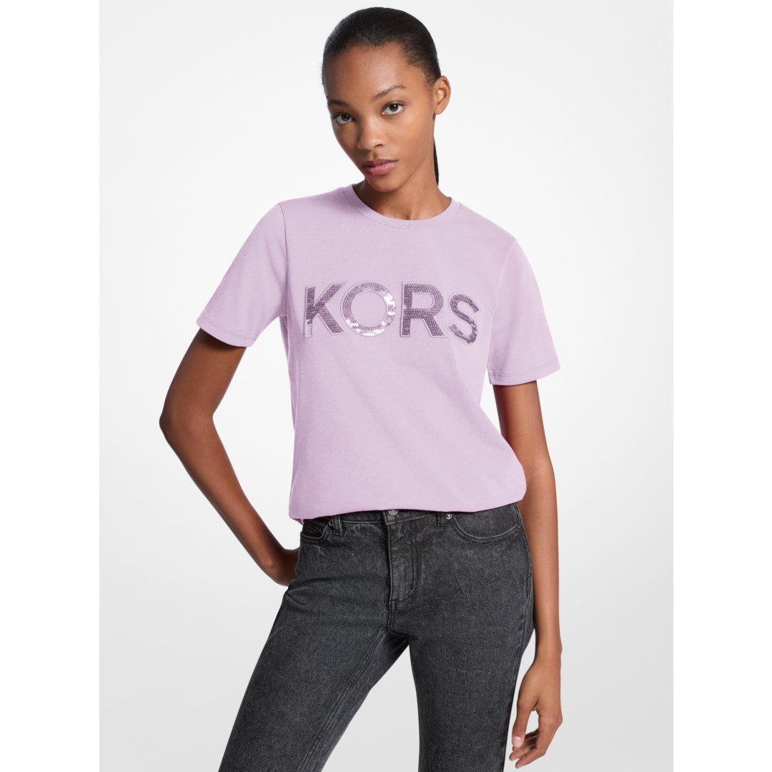 Michael Kors Sequined Logo Cotton T-Shirt QUARTZ